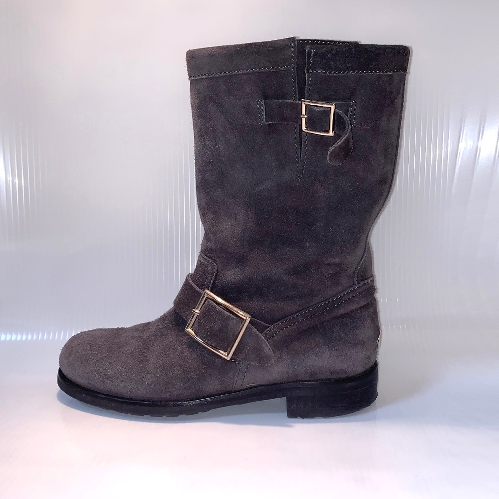 Jimmy Choo Gray Suede Moto Boots 37
